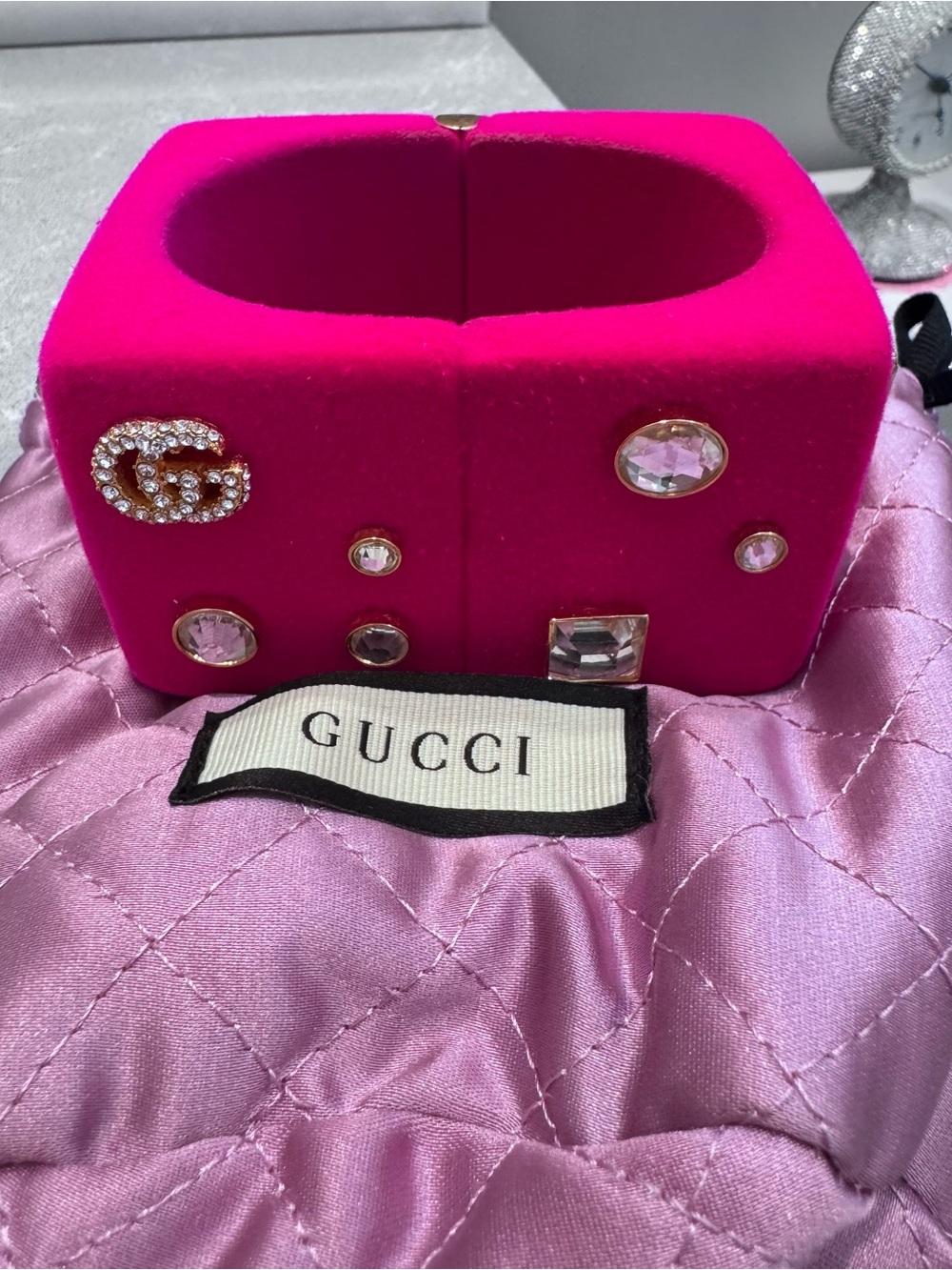 Gucci Hot Pink Crystal-Embellished Velvet Cuff